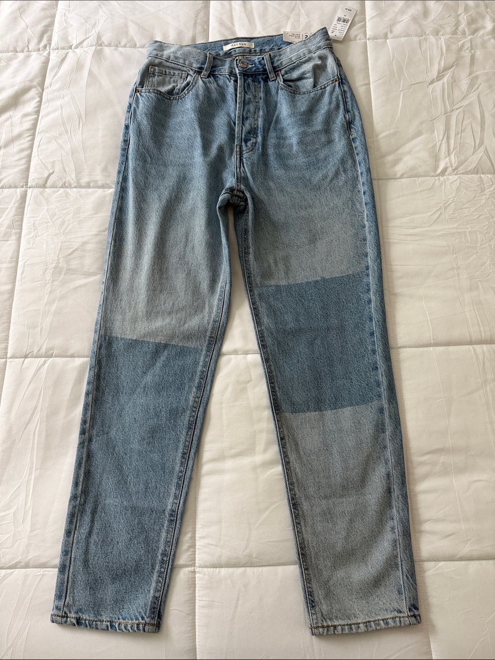 PacSun Women's High-Rise Two-Tone Patchwork  Light Blue Jeans Size 26